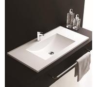 900mm White Ceramic Sink Bathroom Inset Basin Cloakroom Basin, Modern Overflow Wash Basinbowl with Single Tap Hole, Cabinet Mounted Basins Countertop Basin Vessel Sink