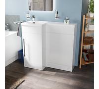 900mm White Modern L Shape Left Hand Bathroom Basin Vanity Unit FP | Relovane