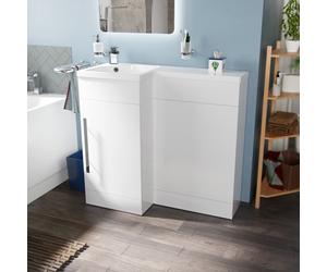 900mm White Modern L Shape Left Hand Bathroom Basin Vanity Unit FP | Relovane