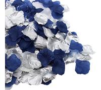 900PCS Navy Blue Silver White Artificial Flowers Silk Rose Petals Flower Girl Scatter Petals for Wedding Bridal Shower Aisle Centerpieces Table Confetti Boy Baby Shower Graduation Party Decoration