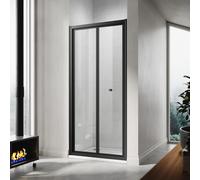 (900x1850mm) ELEGANT Black Bi-Fold Glass Sliding Shower Door Panel,Reversible Left & Right Installation for Shower Enclosures