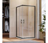 (900x700mm) ELEGANT Black Corner Entry Sliding Shower Enclosure, 6mm Toughened Safety Glass, Reversible Shower Cubicle