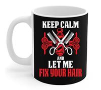908 Coffee Mug Tea Cup Ceramic Travel Mug Novelty Christmas Gifts 330ml Hairdresser - Cool Barber Keep Calm and Let Me Fix Your Hair