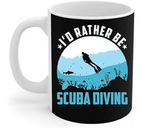 908 Coffee Mug Tea Cup Ceramic Travel Mug Novelty Christmas Gifts 330ml Scuba Diver - I'd Rather Be Scuba Diving Snorkeler Beach Summer