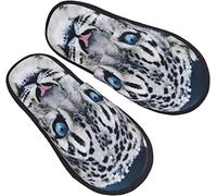 908 Women Men Slippers Blue Eyed Snow Leopard House Shoes Fluffy Bedroom Slippers Deluxe Indoor Shoes For Spa Indoor Party M