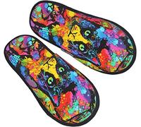 908 Women Men Slippers Colourful Paint Cat House Slippers Deluxe Indoor Shoes Fluffy House Shoes For Spa Party Guest L