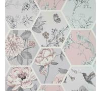 Arthouse Chinoise Decoupage Pink Grey Geometric Birds Floral Patchwork Wallpaper 908904