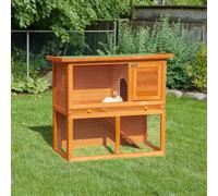 PawHut 2-Tier Wooden Rabbit Hutch and Run, Brown