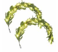 90cm/3ft Realistic Christmas Garland with Lights,Norfolk Door Hanging Desktop Ornaments,with LED Lights, Xmas Faux Cedar Garland Real Touch Decorations for Stairs Fireplace (2)