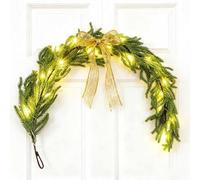 90cm/3ft Realistic Christmas Garland with Lights,Norfolk Door Hanging Desktop Ornaments,with LED Lights, Xmas Faux Cedar Garland Real Touch Decorations for Stairs Fireplace (1)