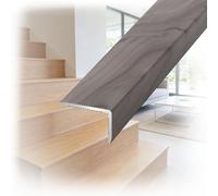 90cm Aluminum L-Shaped Wood Grain Corner Edge Protector Transition Trim | Covers edges as floor transition strip, stair nosing, doorway, wall, cabinet, and baseboard trim; Grain Grey, L900xW28xH12mm