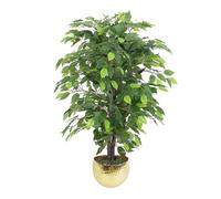 90cm Artificial Ficus Tree / Plant - Gold Metal Planter Leaf Green One Size