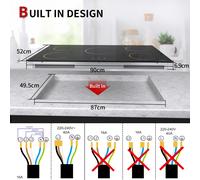 90cm Black Touch Control 5 Zone Induction Hob W/ Touch Control Child lock Timer