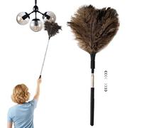 90Cm Feather Duster Extendable Total Length, Ostrich Feather Dusters for Cleaning, Long Duster for High Ceilings, Lamps, Cabinets, Furniture