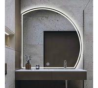 90cm Illuminated Anti-Fog Makeup Mirror - LED Half-Moon Wall Mirror with Dimmable Warm/Cool/Natural Light - 100/110cm Bathroom Vanity Mirror (Right 100x100cm)
