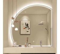 90cm LED Illuminated Anti-Fog Half-Moon Bathroom Mirror - Dimmable 3 Colors (Warm/Cool/Natural) - 100/110cm Wall-Mounted Makeup Mirror (Left 70x70cm)