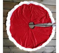 90cm LED Red Faux Fur Christmas Tree Skirt with White Trim