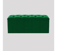 90Cm Luna Chesterfield Ottoman Storage Box - Forest Green Plush Velvet Upholstered Blanket Box