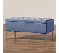 90Cm Modena Upholstered Ottoman Storage Bench, Duck Egg Plush Velvet Tufted End Of Bed Shoes Box, Entryway Ottoman Footstool
