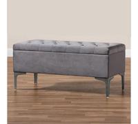 90Cm Modena Upholstered Ottoman Storage Bench, Grey Plush Velvet Tufted End Of Bed Shoes Box, Entryway Ottoman Footstool