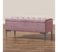 90Cm Modena Upholstered Ottoman Storage Bench, Pink Plush Velvet Tufted End Of Bed Shoes Box, Entryway Ottoman Footstool