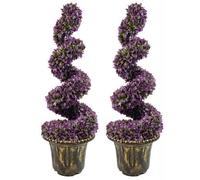 90Cm Pair Of Purple Large Leaf Spiral Topiary Trees With Decorative Planters