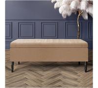 90Cm Paris Plain Ottoman Storage Bench -Naples Shoes Bench With Black Turned Wooden Legs - Beige Upholstery Storage Footstool