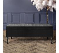 90Cm Paris Plain Ottoman Storage Bench -Naples Shoes Bench With Black Turned Wooden Legs - Black Upholstery Storage Footstool