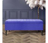 90Cm Paris Plain Ottoman Storage Bench -Naples Shoes Bench With Black Turned Wooden Legs - Blue Upholstery Storage Footstool