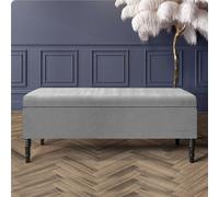 90Cm Paris Plain Ottoman Storage Bench - Naples Shoes Bench With Black Turned Wooden Legs - Grey Upholstery Storage Footstool