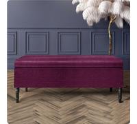 90Cm Paris Plain Ottoman Storage Bench -Naples Shoes Bench With Black Turned Wooden Legs - Purple Upholstery Storage Footstool