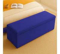 90Cm Plush Velvet Upholstered Sapphire Blue Ottoman Storage Box With Plain Lid - End Of Bed Bench / Deep Storage Chest