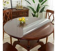 90cm Round Frosted PVC Tablecloth - Waterproof Dining Table Cover Bevel Edge Skin Cut Protection Easy to Clean Kitchen Worktop Protector 2mm Thick Clear Table Protector