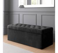 90Cm Sd Ottoman Storage Box, Black Velvet Upholstered Chesterfield Storage Ottoman Box