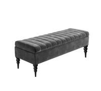90Cm Sierra Striped Naples Upholstered Ottoman Storage Bench With Black Turned Wooden Legs - Dark Grey Shoes Storage Bench