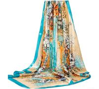 90cm Square Scarf for Women Using Polyester Satin Fabric With Floral Print That Highlights and Lily of the Valley Forms (Blue)