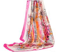 90cm Square Scarf for Women Using Polyester Satin Fabric With Floral Print That Highlights and Lily of the Valley Forms (Rose)