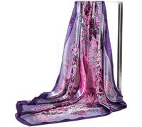 90cm Square Scarf for Women Using Polyester Satin Fabric With Floral Print That Highlights and Lily of the Valley Forms (Purple)