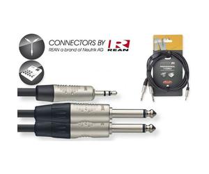 90cm Stagg 2x 6.3mm TS Mono Jack (Male) to 3.5mm TRS Stereo Jack (Male) REAN