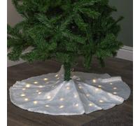 90cm USB Powered Light up White Fur Fabric Christmas Tree Skirt with LEDs