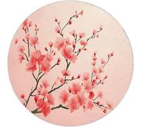 90cm Washable Round Area Rug, Minimalist Soft Fluffy Circle Carpet Tree Branches Peach Blossoms Printed Short Pile Non Slip Floor Rugs for Entryway Living Room Bedroom, Pink