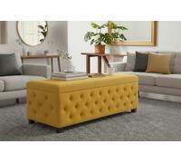 90Cm Wide Empire Ottoman Storage Box With Legs, Mustard Gold Velvet Chesterfield Upholstered Ottoman Footstool Coffee Table