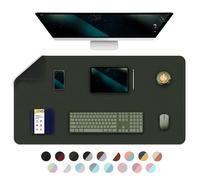 90cmx 43cm Reversible Office Desk Mat, Dual-Sided Desk Mat, Waterproof PU Leather Table Surface Protector Desk- Laptop Mat & Mouse Pad for Home & Office - Dark Green+Black