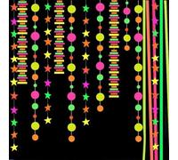 90ft Paper UV Round Neon Garland Stars Streamers Black Light Decorations for Glow Party Supplies and Favors Glow in The Dark