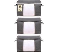 (90L) 3 Pack 90L and 60L Clothes Storage Bags Large Storage Box Packing Boxes for Moving House With Reinforced Handle Clear Window for Clothes Duvet
