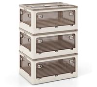 90L 3-Pack Stackable Storage Bins with Lids Foldable Plastic Container Box