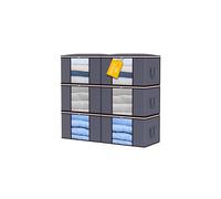90L 6-Pack Large Capacity Clothes Storage Bags with Lid & Zips, Reinforced Handles, Breathable Thick Fabric