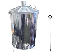 90L 90 Litre Galvanised Incinerator Fire Bin Ideal for Burning Documents / Leaves / Rubbish + FREE ASH POKER