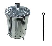 90L 90 Litre Galvanised Incinerator Fire Bin Ideal for Burning Documents / Leaves / Rubbish + FREE ASH POKER
