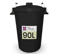 90L Garden Bin - Black Outdoor Dustbin with Lid - Durable Plastic Rubbish Container
